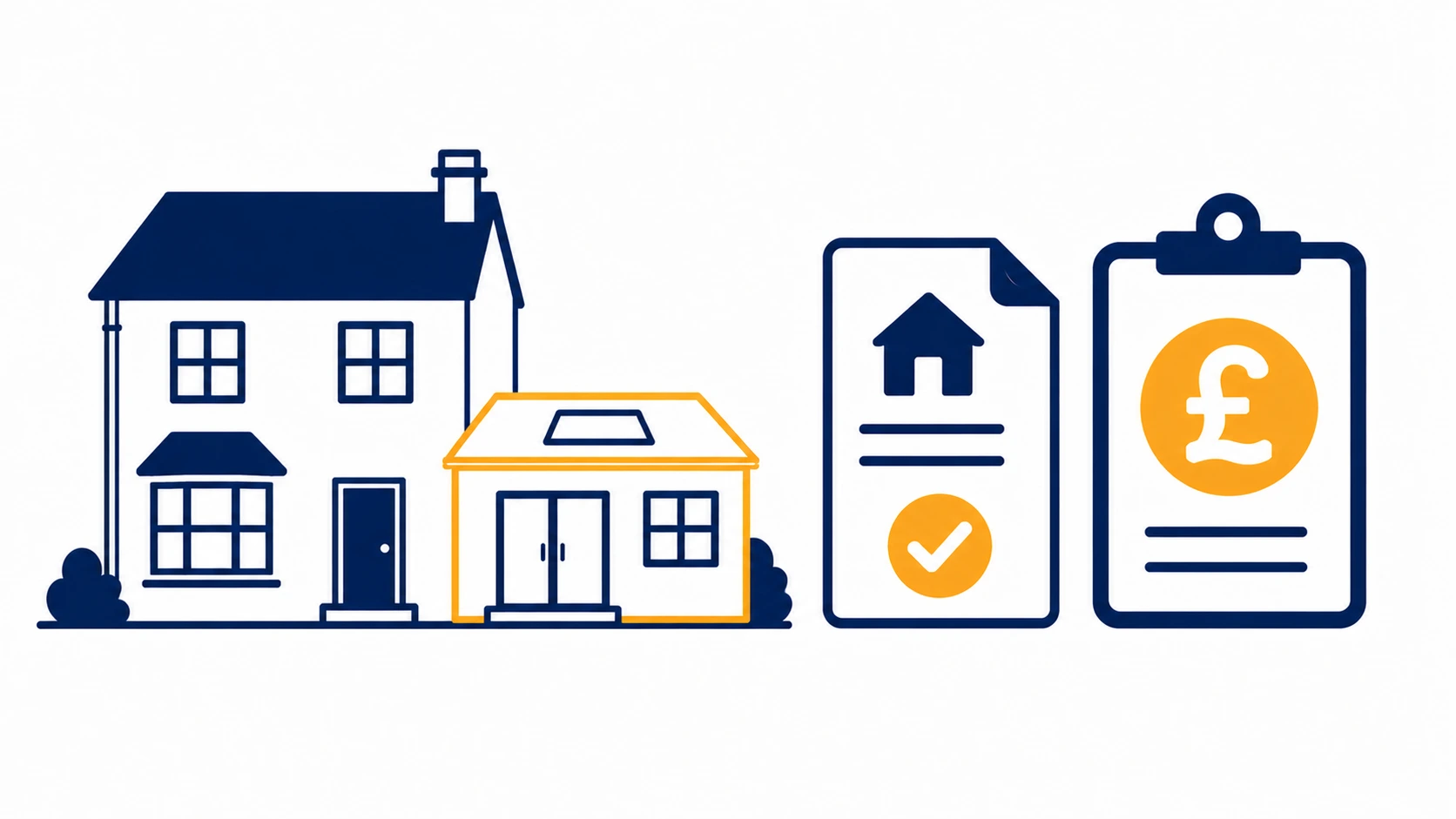 House extension planning permission cost illustration showing application fee and approval document
