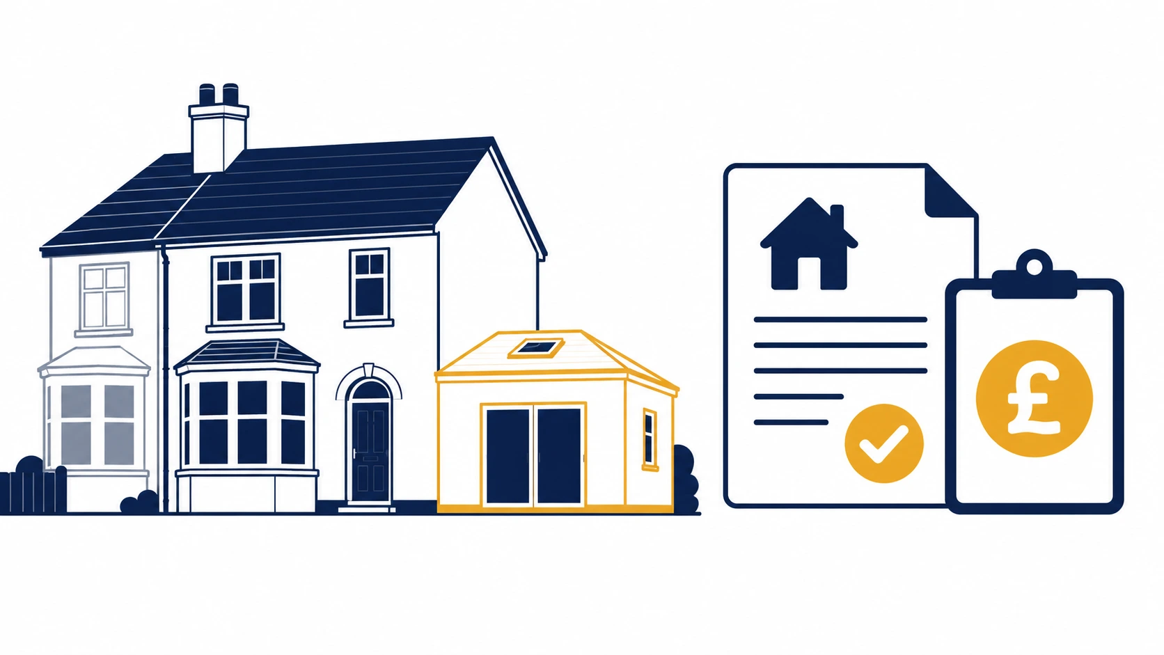 House extension planning permission cost illustration showing application fee and approval document
