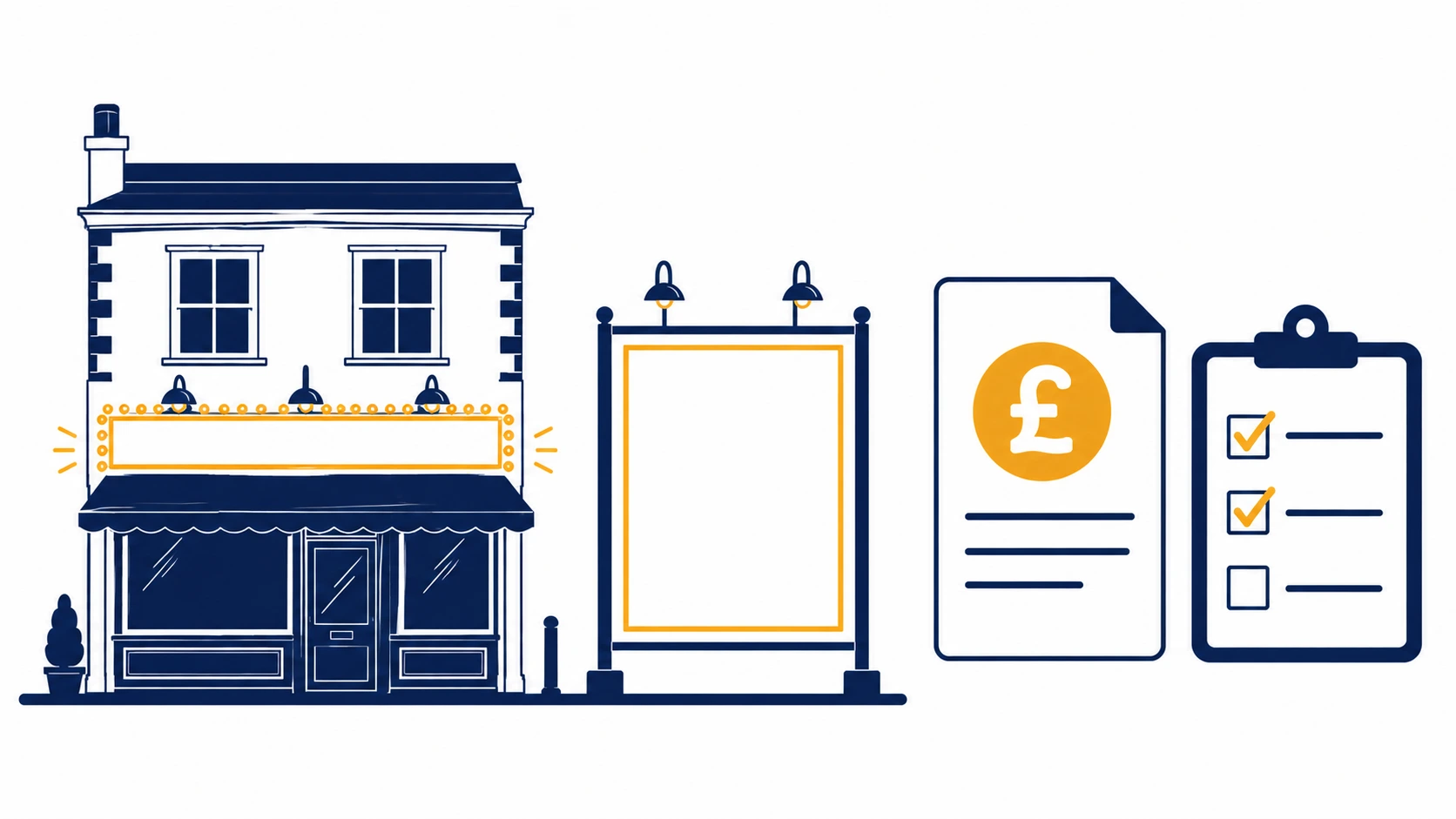Advertisement consent fee illustration showing shopfront sign and billboard with cost comparison