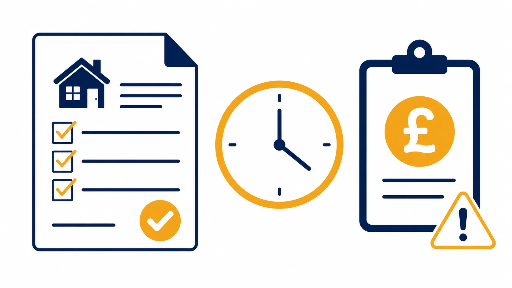 Householder planning application fee illustration showing application form, deadline clock, and cost checklist